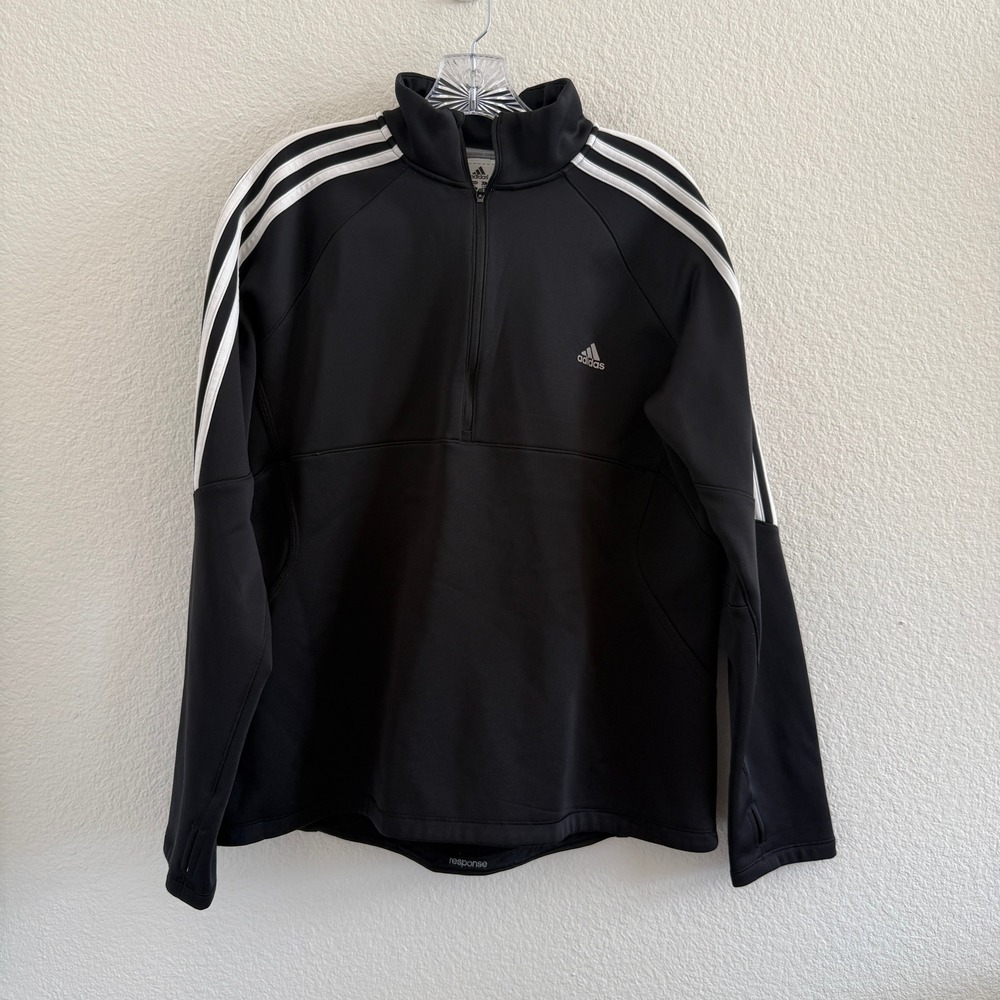 Adidas Response Mens XL Black Quarter Zip Pullover 3 Stripe with Thumbholes
